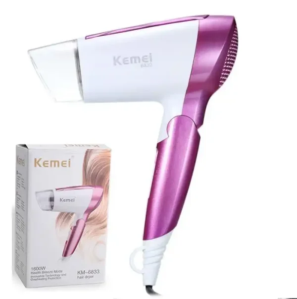 سشوار مسافرتی 1600 وات کیمی مدل kemei km-6833